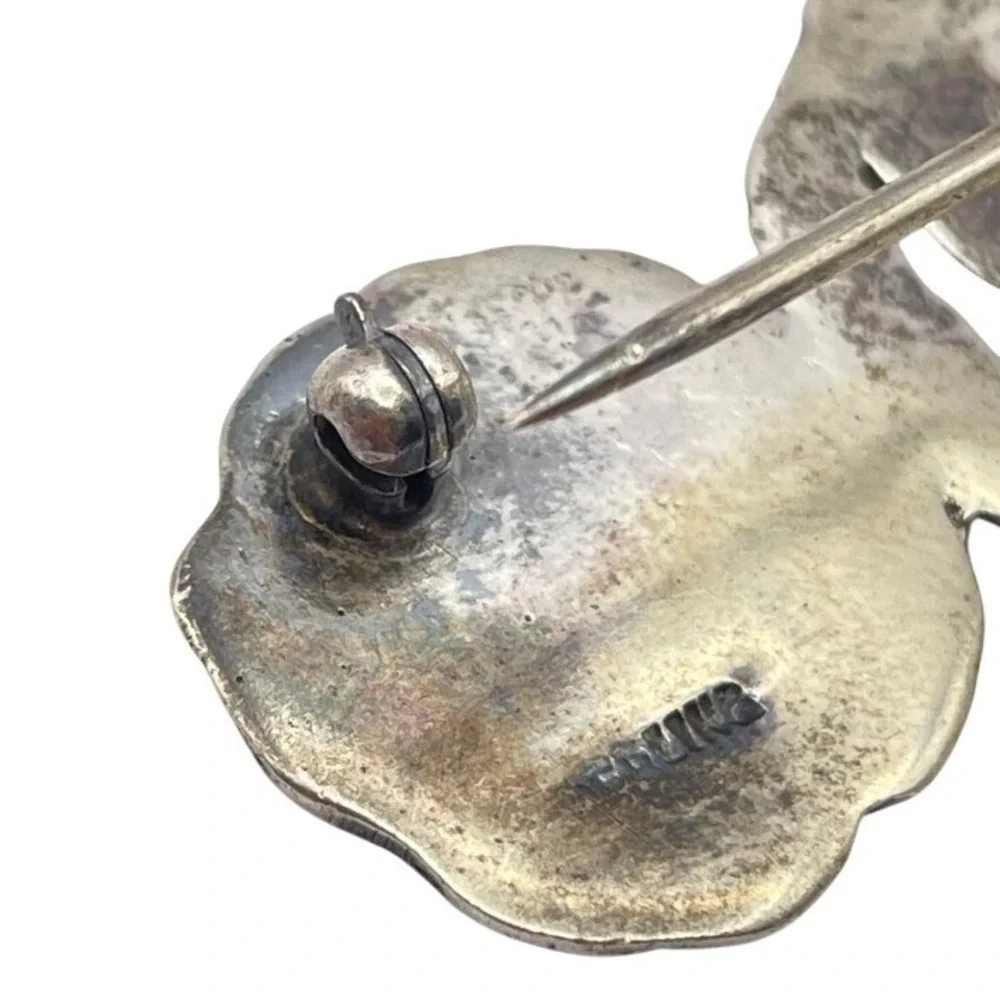❗️FINAL SALE❗️Vintage Sterling Silver Nouveau Repousse Poppy Flower Brooch Pin